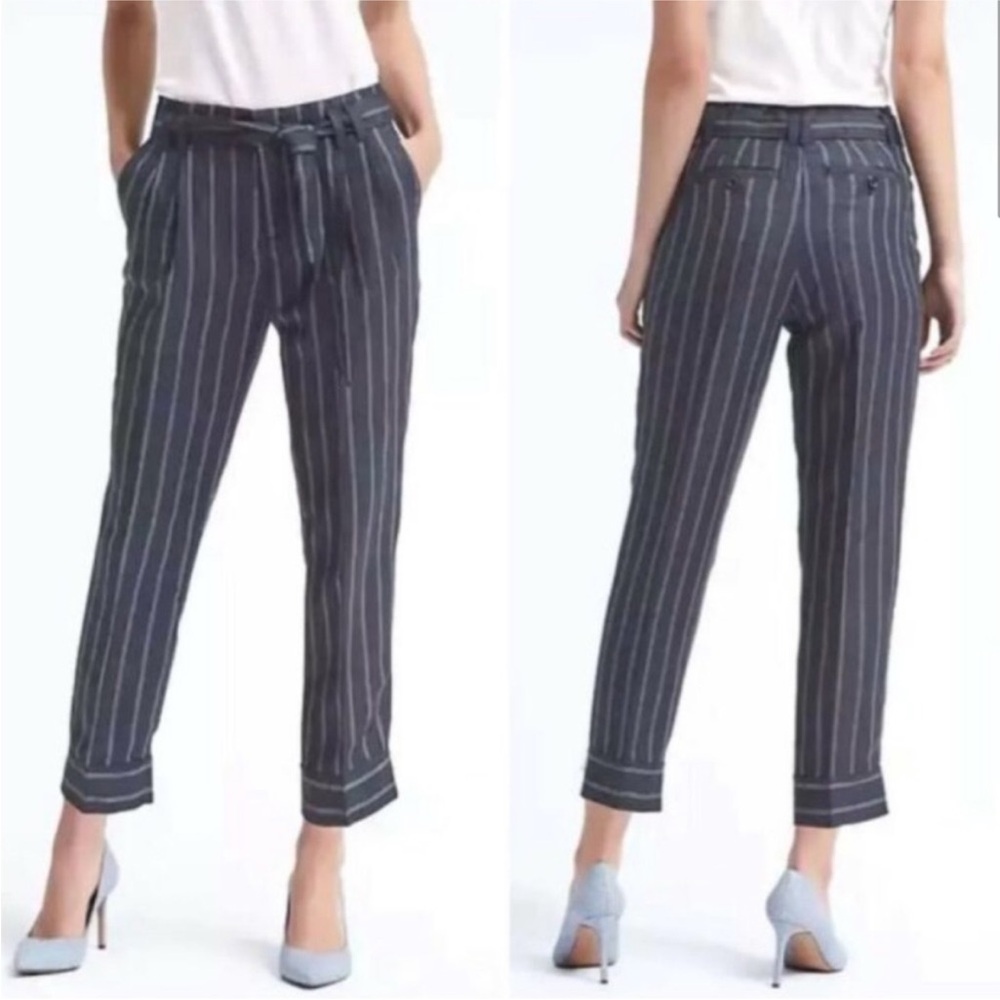 NWT BANANA REPUBLIC LUXE LINEN AVERY VERTICAL STRIPE PANTS SIZE 0 STRAIGHT‎ LEG